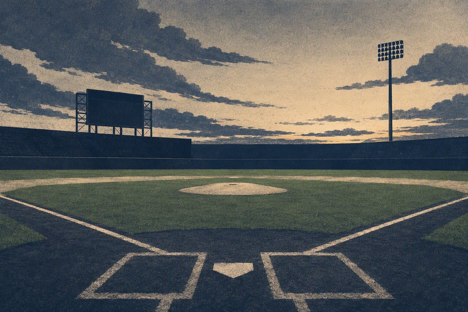 Baseball stadium at dusk - illustration, Jake Team LLC
