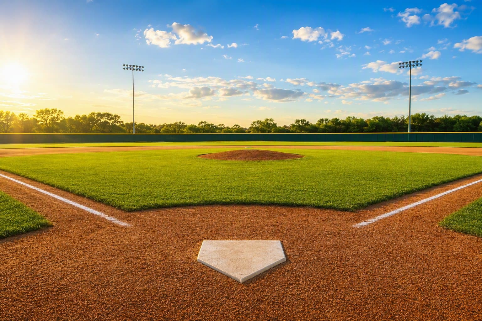 sunlit baseball stadium - illustration, Jake Team LLC