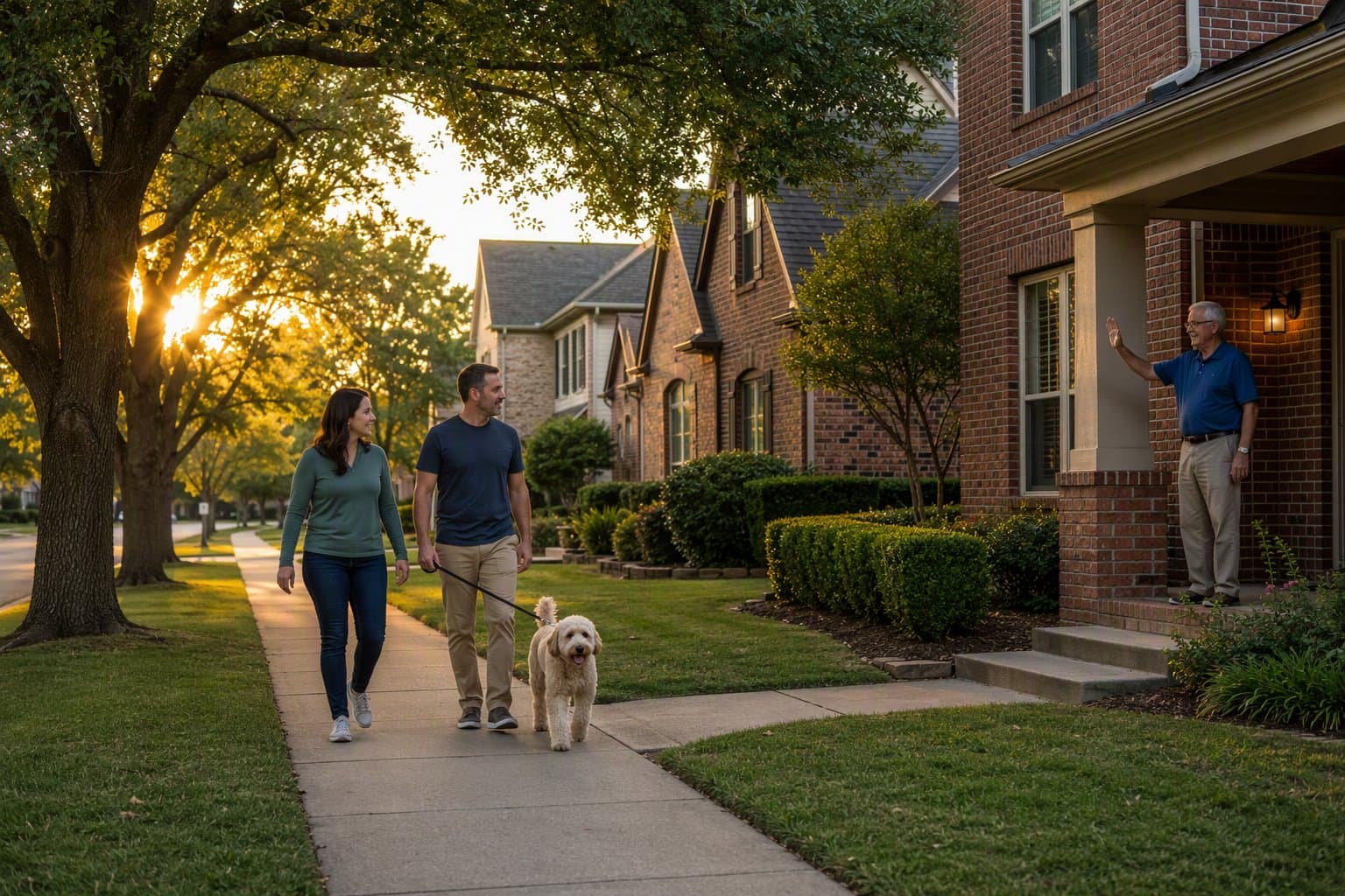 Neighbors on an evening walk - illustration, Jake Team LLC