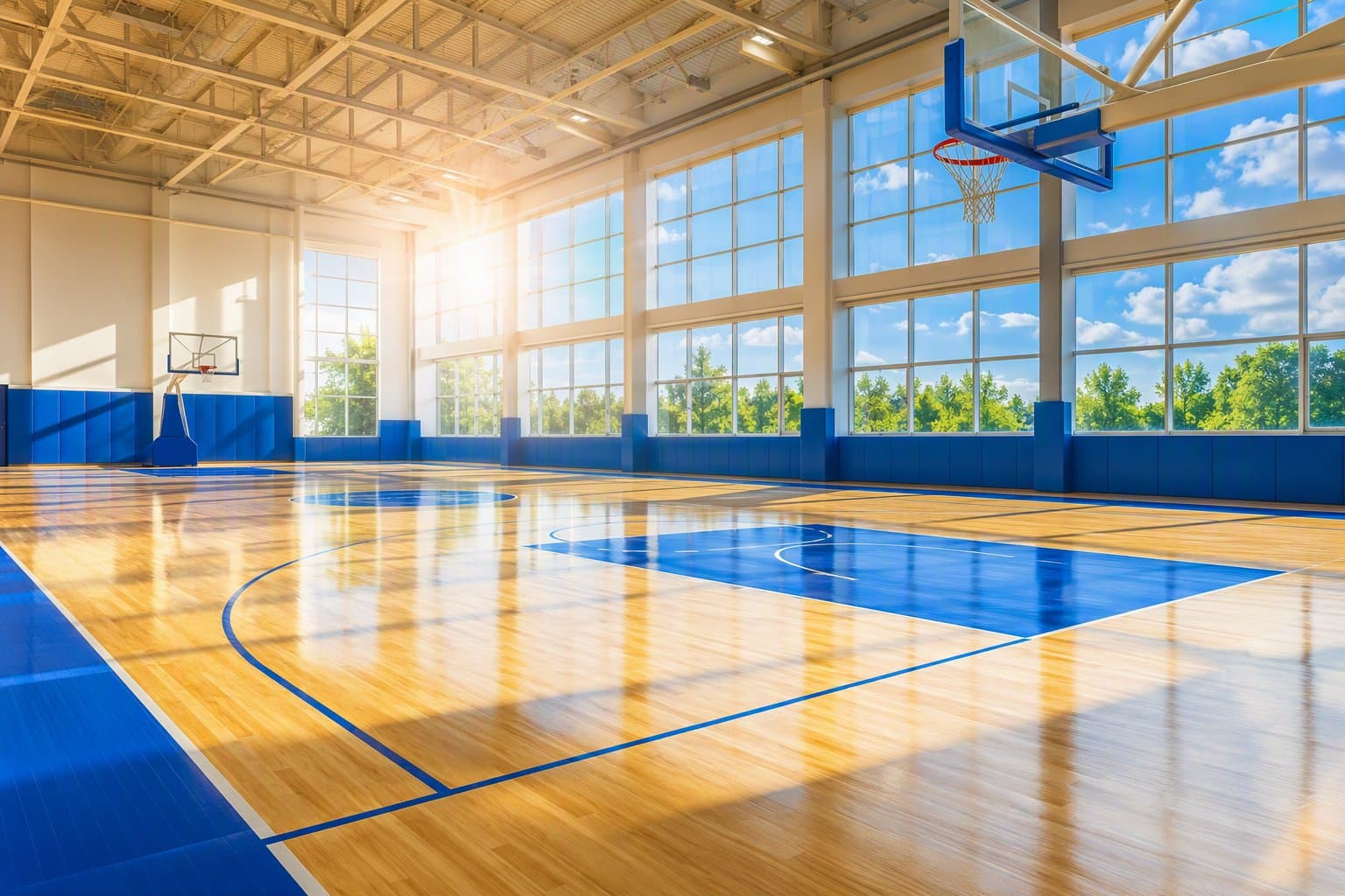 sunlit basketball court - illustration, Jake Team LLC
