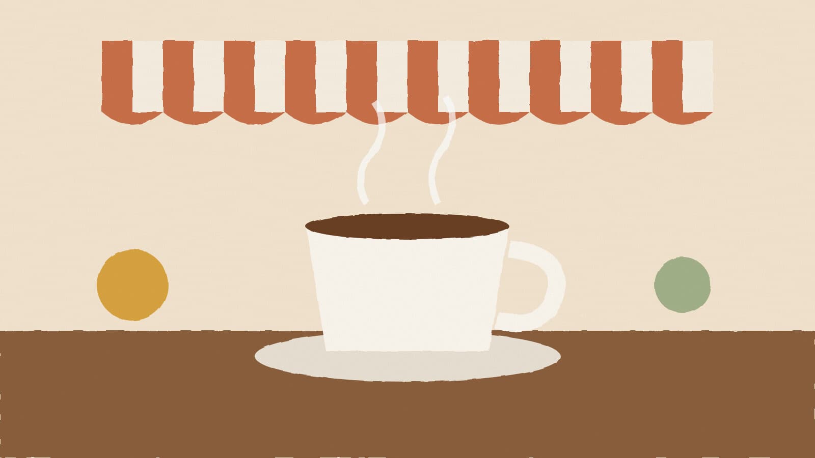 Coffee cup under striped awning - illustration, Jake Team LLC