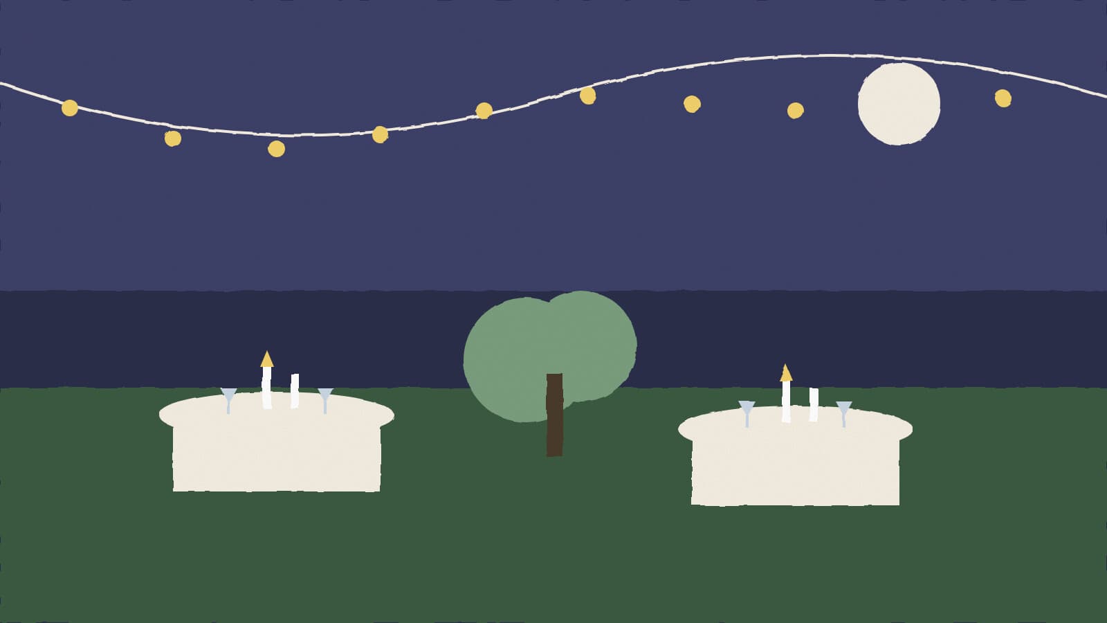 Evening garden party in white - illustration, Jake Team LLC