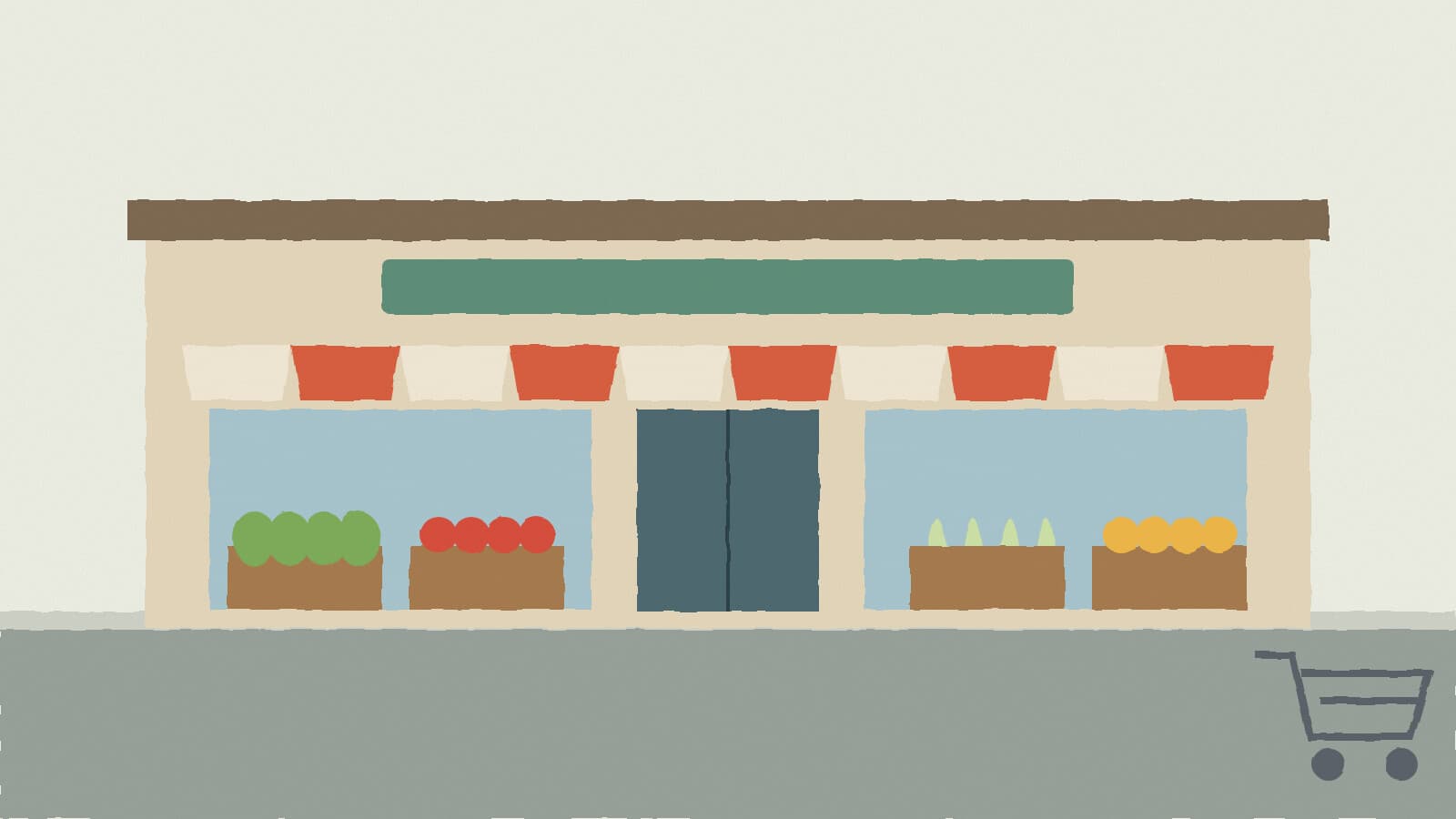 Grocery storefront with produce - illustration, Jake Team LLC