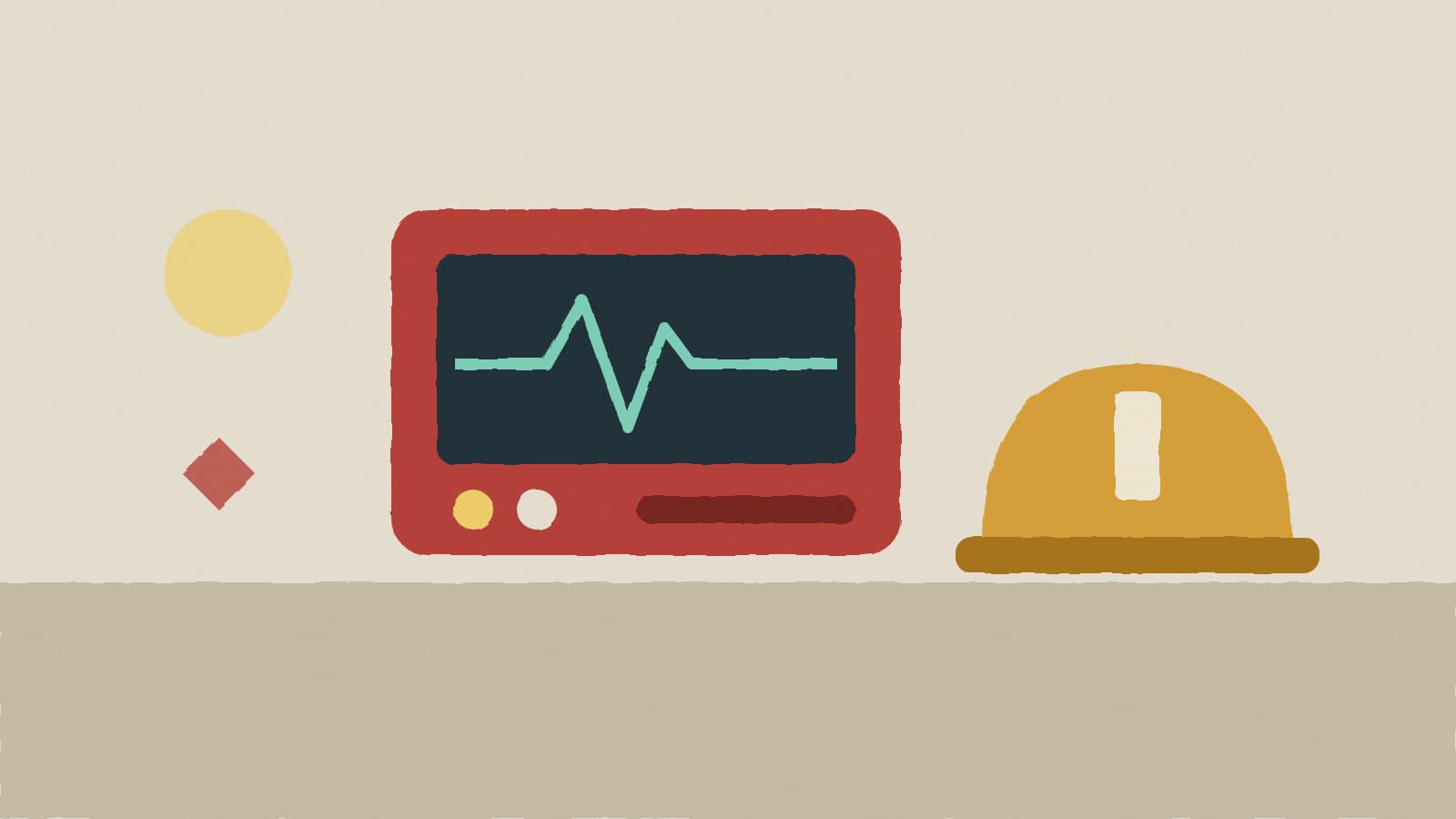 Defibrillator and fire helmet - illustration, Jake Team LLC