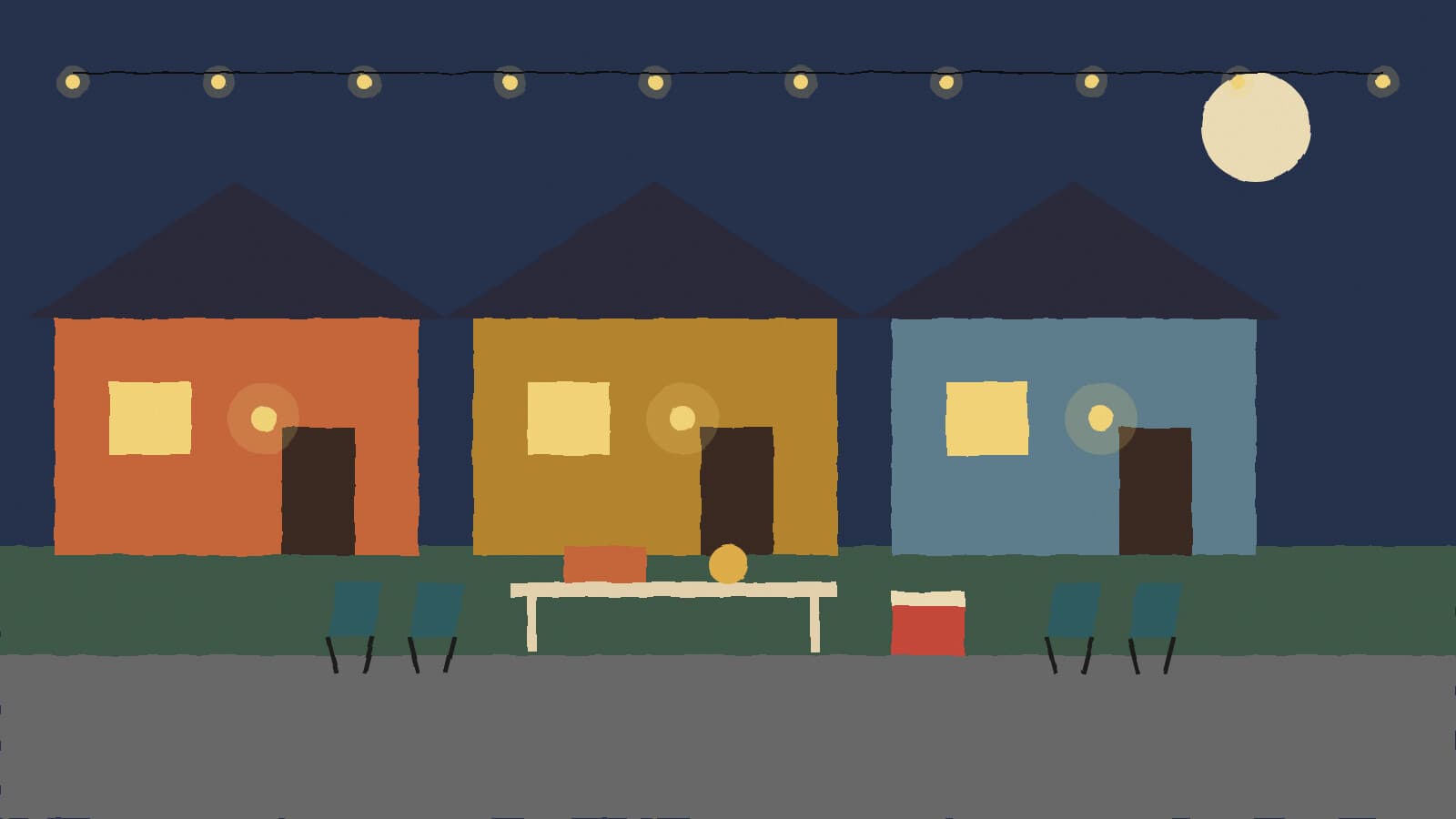 Porch lights and folding chairs - illustration, Jake Team LLC