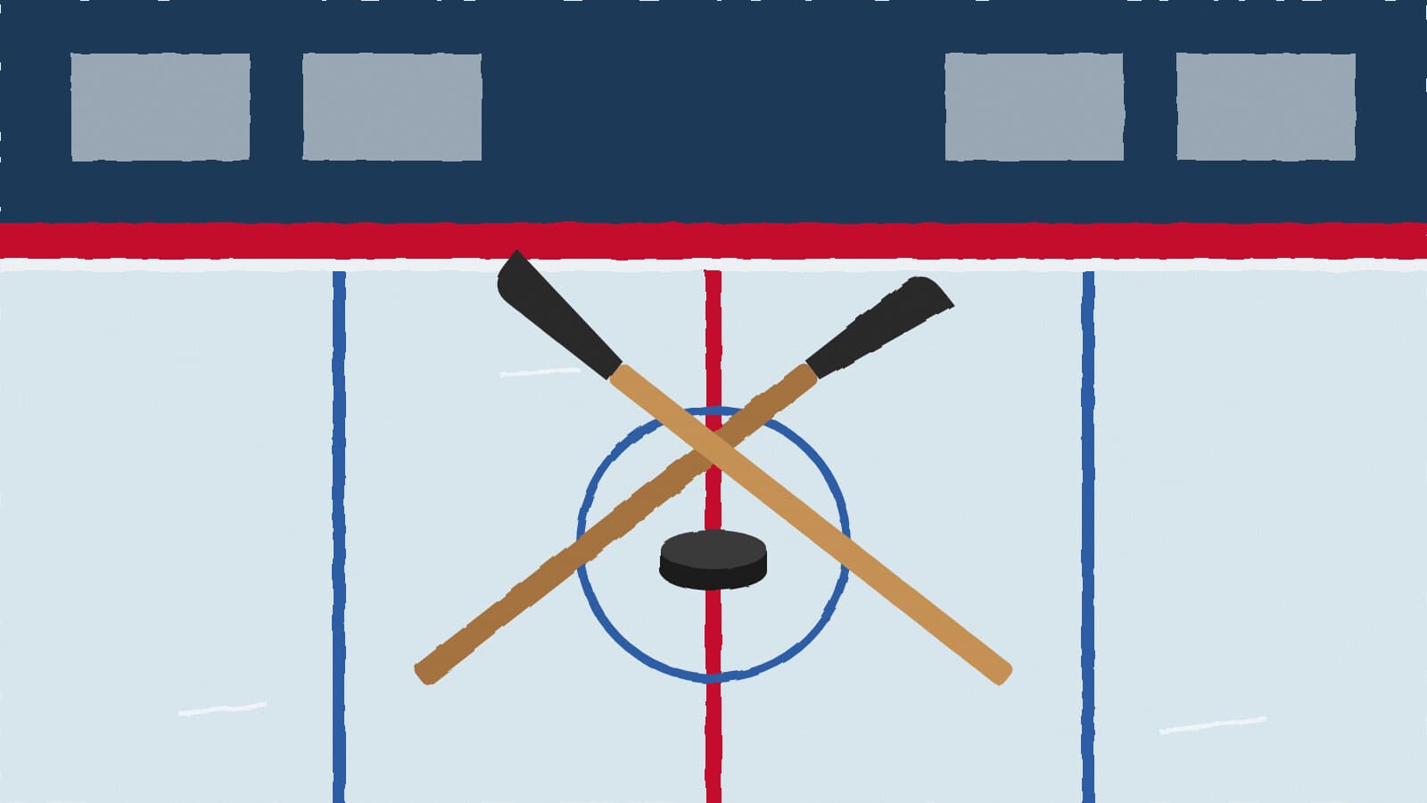 Hockey sticks and puck on ice - illustration, Jake Team LLC