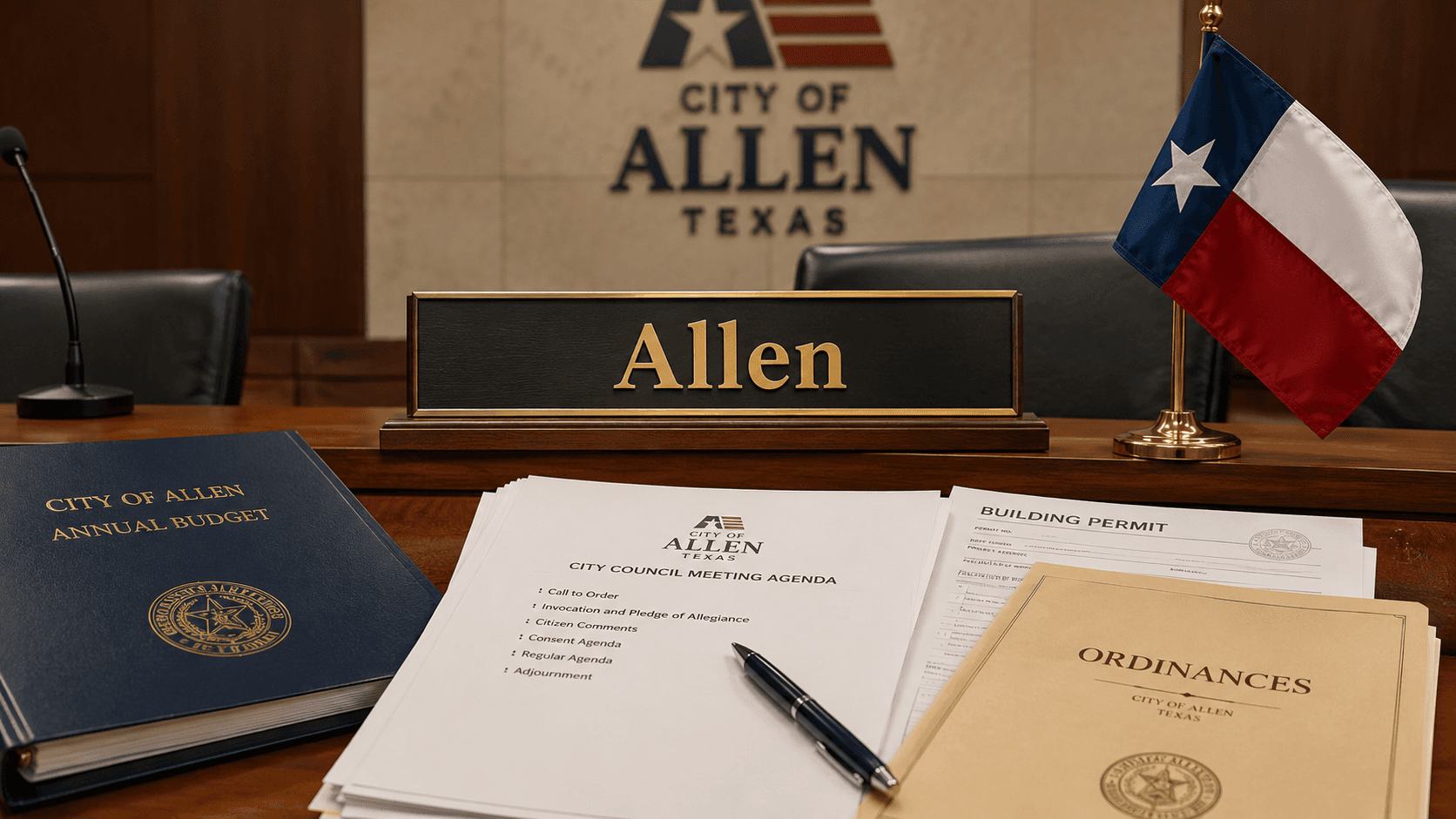 Allen Texas reviews permits, bills, and city agenda items - Illustration Jake Team LLC